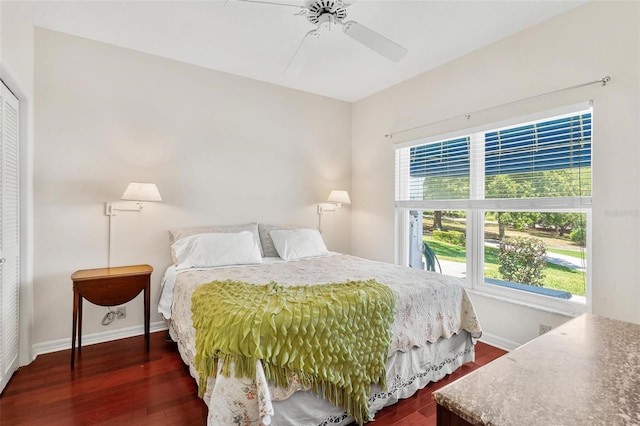 6048 Topsail Rd, Lady Lake, FL 32159 - bedroom featuring dark wood-style flooring and a ceiling fan