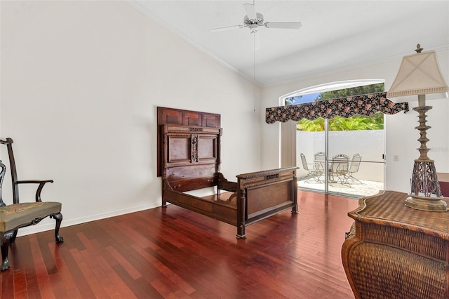 6048 Topsail Rd, Lady Lake, FL 32159 - living area with vaulted ceiling, ceiling fan, dark wood finished floors, and crown molding
