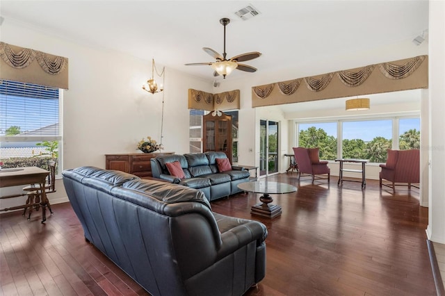 6048 Topsail Rd, Lady Lake, FL 32159 - living room featuring dark wood finished floors and a ceiling fan