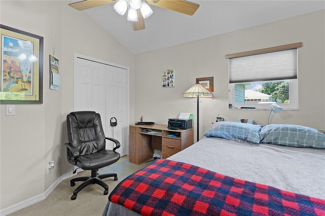 2821 Mediterranean Loop, Tavares, FL 32778 - bedroom with carpet flooring, lofted ceiling, baseboards, ceiling fan, and a closet