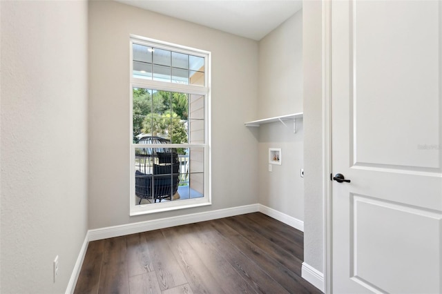 1127 Fiesta Key Cir, Lady Lake, FL 32159 - laundry area with baseboards, dark wood-type flooring, and washer hookup