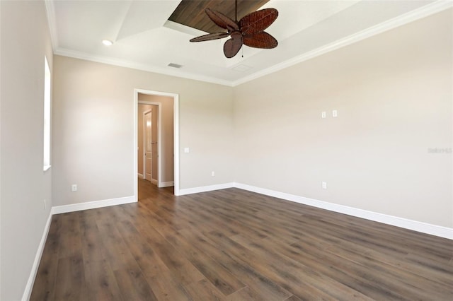 1127 Fiesta Key Cir, Lady Lake, FL 32159 - spare room with a ceiling fan, baseboards, dark wood finished floors, ornamental molding, and recessed lighting