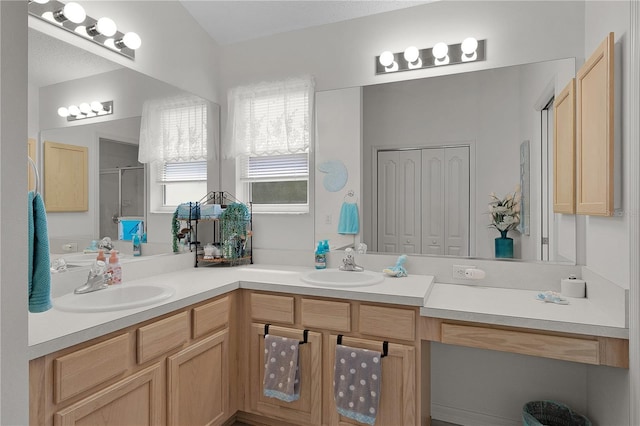 2738 Morven Park Way, The Villages, FL 32162 - bathroom featuring a shower stall and double vanity