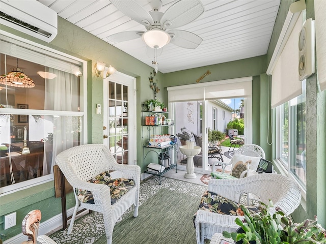 17380 SE 111th Ct, Summerfield, FL 34491 - sunroom / solarium featuring a wall mounted air conditioner and ceiling fan