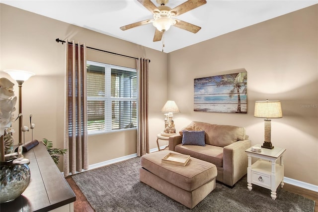 11601 Thacker Dr, Clermont, FL 34711 - living area with a ceiling fan and wood finished floors