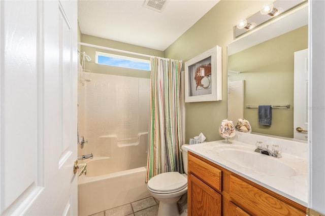 13643 SE 89th Ct, Summerfield, FL 34491 - full bathroom with vanity, shower / bath combination with curtain, toilet, and tile patterned floors