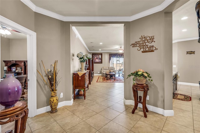 3222 San Leo Dr, Orlando, FL 32820 - hallway with crown molding, light tile patterned floors, recessed lighting, and baseboards