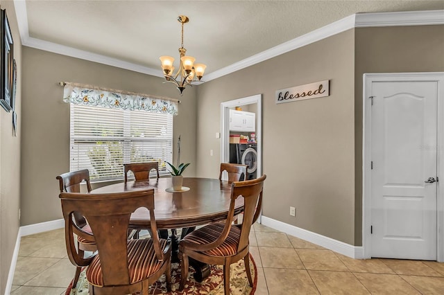 3222 San Leo Dr, Orlando, FL 32820 - dining space with a chandelier, light tile patterned flooring, ornamental molding, and baseboards
