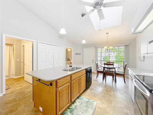 264 Juniper Way, Tavares, FL 32778 - kitchen featuring a sink, dishwasher, ceiling fan, light countertops, and stainless steel electric stove