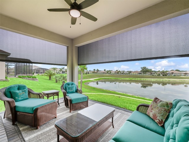 17108 SE 111th Terrace Rd, Summerfield, FL 34491 - sunroom / solarium with a water view, ceiling fan, and a residential view