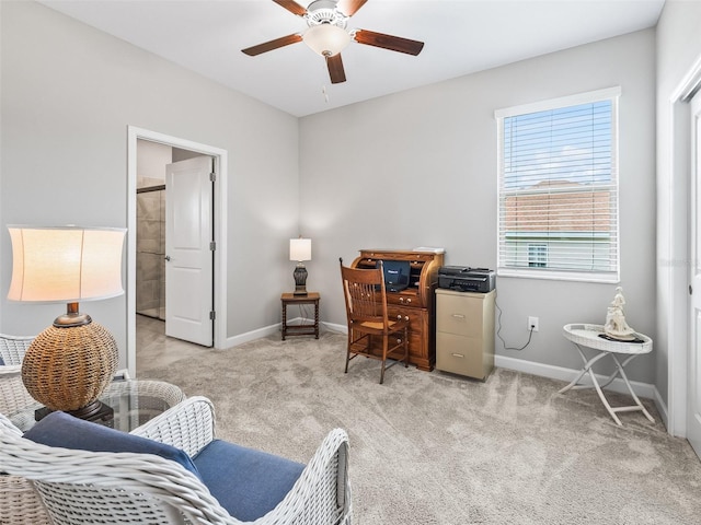 17108 SE 111th Terrace Rd, Summerfield, FL 34491 - home office featuring a ceiling fan, baseboards, and light carpet