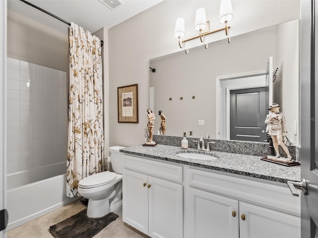 17108 SE 111th Terrace Rd, Summerfield, FL 34491 - full bathroom with vanity, toilet, and shower / bath combo with shower curtain