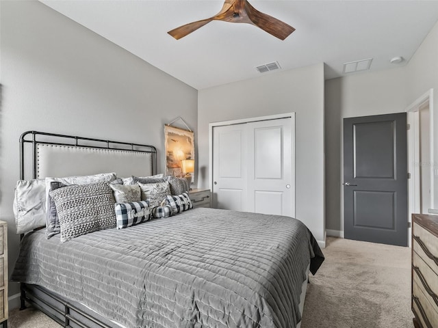 17108 SE 111th Terrace Rd, Summerfield, FL 34491 - bedroom with carpet floors, a closet, baseboards, and ceiling fan