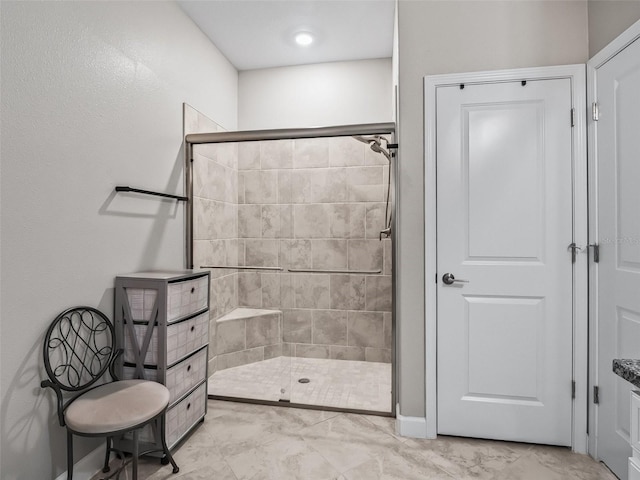 17108 SE 111th Terrace Rd, Summerfield, FL 34491 - bathroom featuring a shower stall and marble finish floors