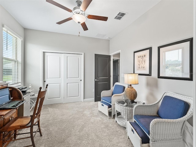 17108 SE 111th Terrace Rd, Summerfield, FL 34491 - home office featuring a ceiling fan and carpet