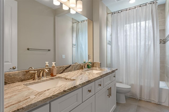 9512 Mid Summer Ln, Leesburg, FL 34788 - full bath with toilet, double vanity, shower / tub combo, and tile patterned flooring
