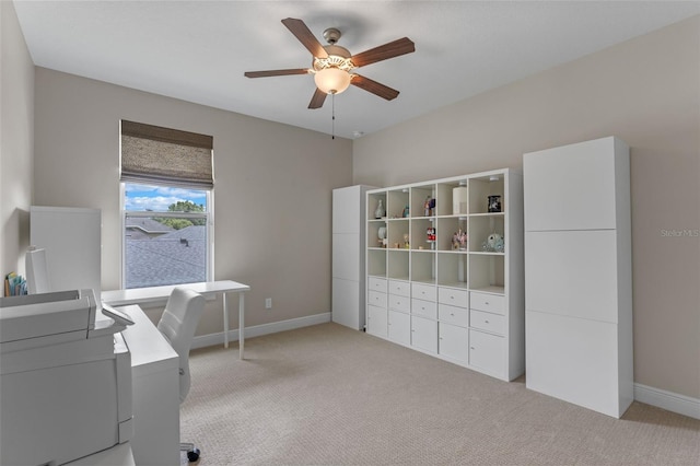 9512 Mid Summer Ln, Leesburg, FL 34788 - office space featuring a ceiling fan, light colored carpet, and baseboards