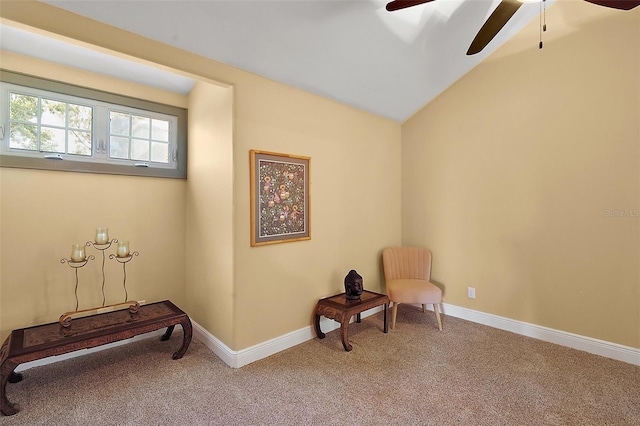 707 S Dixie Dr, Howey In The Hills, FL 34737 - sitting room featuring a ceiling fan, carpet, baseboards, and lofted ceiling