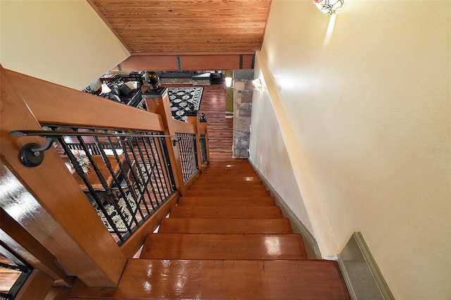 707 S Dixie Dr, Howey In The Hills, FL 34737 - stairway with wooden ceiling and wood finished floors