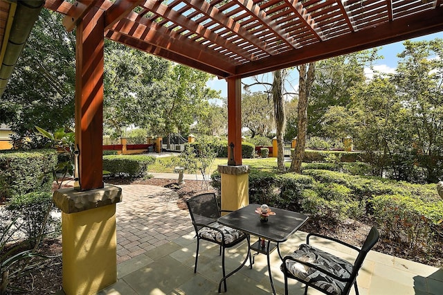 707 S Dixie Dr, Howey In The Hills, FL 34737 - view of patio / terrace with a pergola and view of wooded area