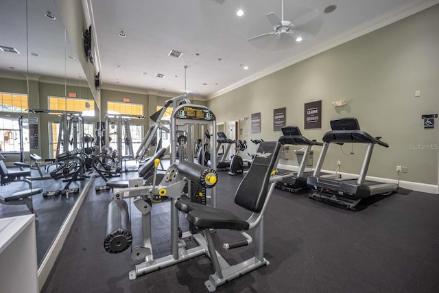 5437 Compass Pt Unit 00, Oxford, FL 34484 - workout area with ceiling fan, recessed lighting, ornamental molding, and baseboards