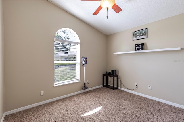 5521 Oak St, Mount Dora, FL 32757 - carpeted spare room with a ceiling fan, baseboards, a textured ceiling, and vaulted ceiling