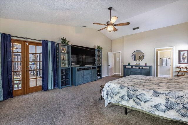 5521 Oak St, Mount Dora, FL 32757 - carpeted bedroom with lofted ceiling, baseboards, a textured ceiling, and ceiling fan