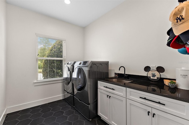 35449 Pinegate Trl, Eustis, FL 32736 - washroom with separate washer and dryer, dark tile patterned floors, cabinet space, and recessed lighting