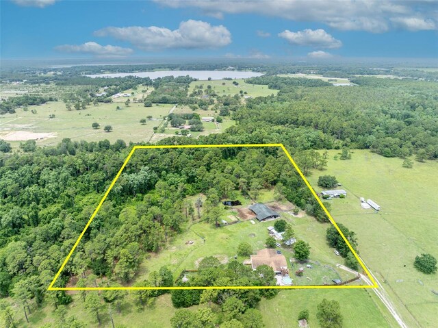 21320 Paradise Way, Eustis, FL 32736 - view of property location featuring property parcel outlined, a nearby body of water, and a heavily wooded area