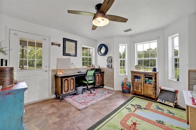 21320 Paradise Way, Eustis, FL 32736 - office area with healthy amount of natural light, ceiling fan, and baseboards