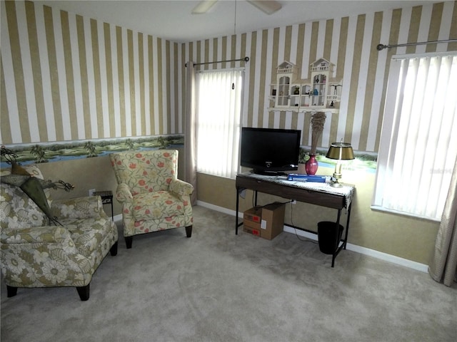 751 Old Oaks Ln, Leesburg, FL 34748 - living area featuring carpet floors and ceiling fan
