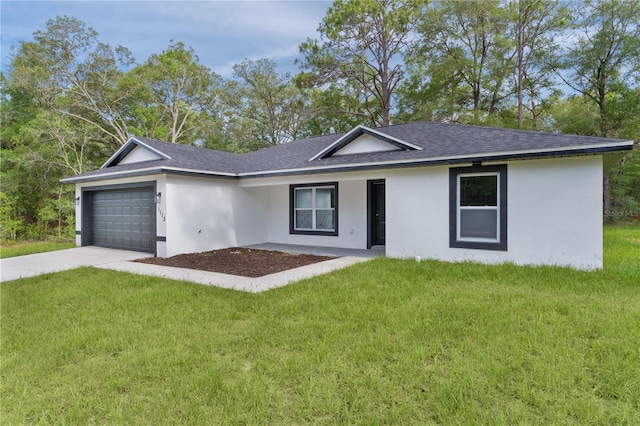 1115 W Geneva Pl, Citrus Springs, FL 34434 - single story home with an attached garage, a front yard, and stucco siding