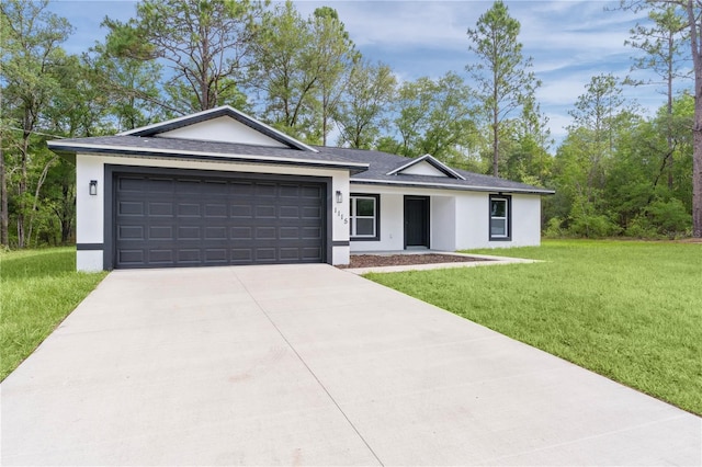 1115 W Geneva Pl, Citrus Springs, FL 34434 - ranch-style home featuring stucco siding, concrete driveway, a garage, and a front yard