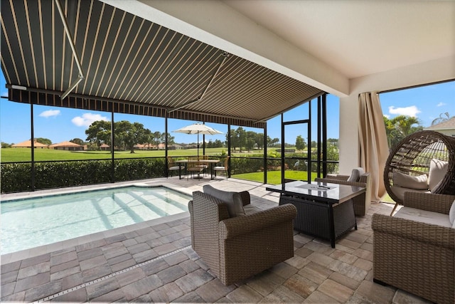 17700 Sawgrass Run, Tavares, FL 32778 - swimming pool featuring a patio, outdoor dining space, and an outdoor hangout area