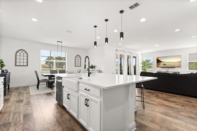 17700 Sawgrass Run, Tavares, FL 32778 - kitchen featuring stainless steel dishwasher, dark wood finished floors, open floor plan, recessed lighting, and healthy amount of natural light