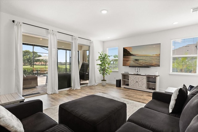 17700 Sawgrass Run, Tavares, FL 32778 - living area featuring plenty of natural light, wood finished floors, and recessed lighting