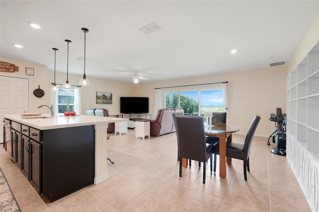 641 Black Eagle Dr, Groveland, FL 34736 - dining space with a ceiling fan, plenty of natural light, recessed lighting, and light tile patterned floors