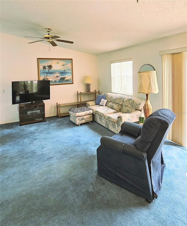 2105 Escobar Ave, The Villages, FL 32159 - carpeted living area featuring a textured ceiling and a ceiling fan
