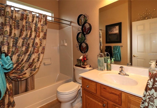 11868 SE 91st Cir, Summerfield, FL 34491 - bathroom with shower / bath combination with curtain, vanity, toilet, and a textured wall