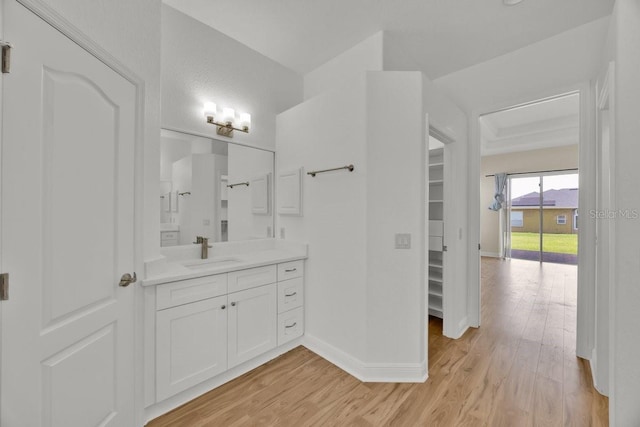 5556 Vintage View Blvd, Lakeland, FL 33812 - bathroom with wood finished floors, vanity, and baseboards