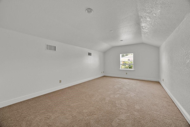 5556 Vintage View Blvd, Lakeland, FL 33812 - additional living space with vaulted ceiling, a textured ceiling, light carpet, and baseboards