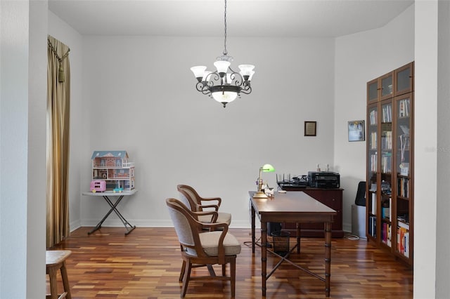 4239 Fawn Meadows Cir, Clermont, FL 34711 - home office with wood finished floors, a chandelier, and baseboards