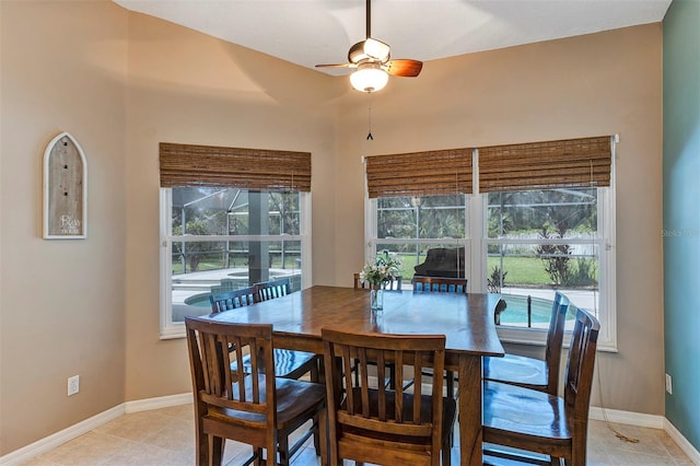 34231 Shadewood Cir, Leesburg, FL 34788 - dining area with a ceiling fan, baseboards, and light tile patterned floors