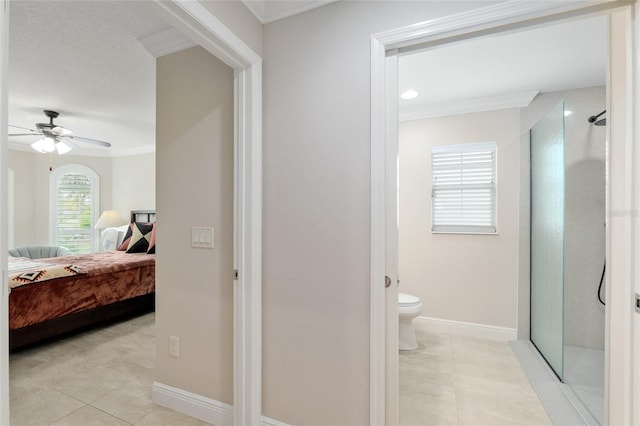3097 Bureau Path, The Villages, FL 32163 - full bath featuring ensuite bath, a shower stall, crown molding, ceiling fan, and toilet