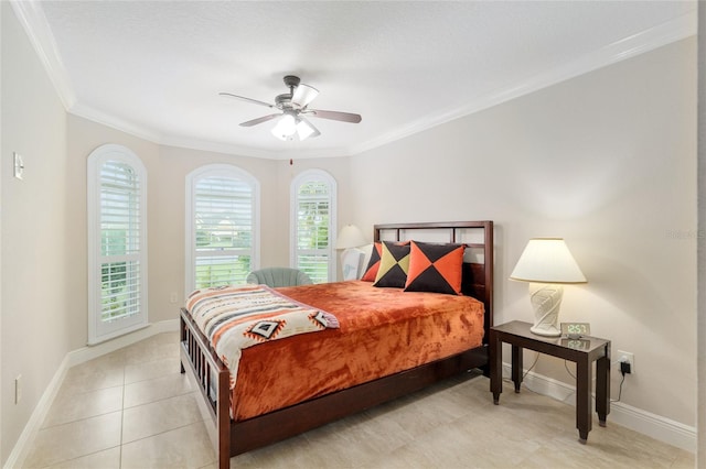 3097 Bureau Path, The Villages, FL 32163 - bedroom with crown molding, baseboards, and a ceiling fan