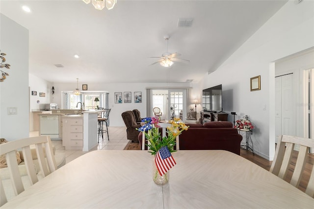 8850 SE 156th St, Summerfield, FL 34491 - dining space with recessed lighting, a ceiling fan, and vaulted ceiling