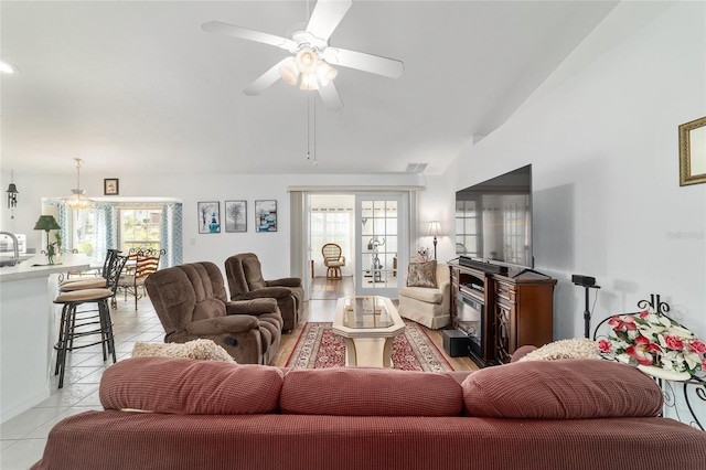 8850 SE 156th St, Summerfield, FL 34491 - living area featuring light tile patterned floors and ceiling fan