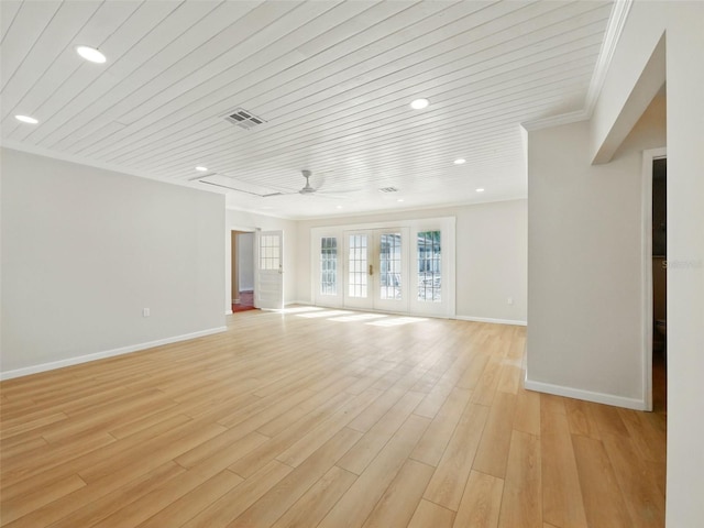 9269 Silver Lake Dr, Leesburg, FL 34788 - unfurnished living room with recessed lighting, baseboards, a ceiling fan, ornamental molding, and light wood finished floors