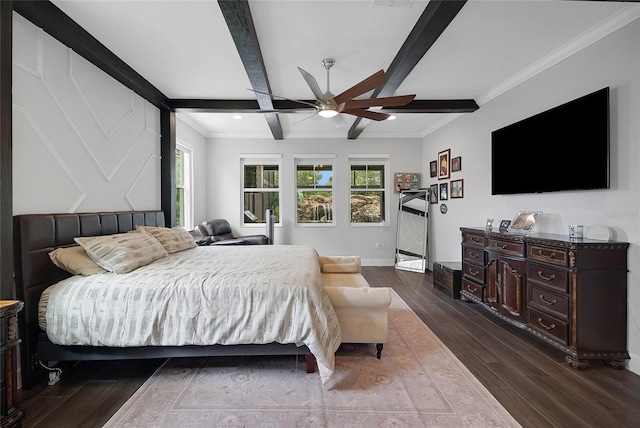 14501 Wabasso Loop, Winter Garden, FL 34787 - bedroom featuring dark wood finished floors, multiple windows, baseboards, beam ceiling, and crown molding