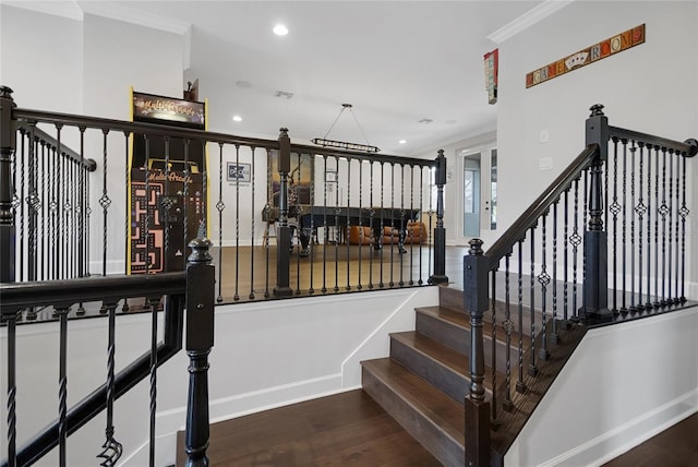 14501 Wabasso Loop, Winter Garden, FL 34787 - stairway with wood finished floors, crown molding, recessed lighting, and baseboards